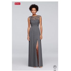 David’s Bridal Long Lacey Grey Bridesmaid Dress
